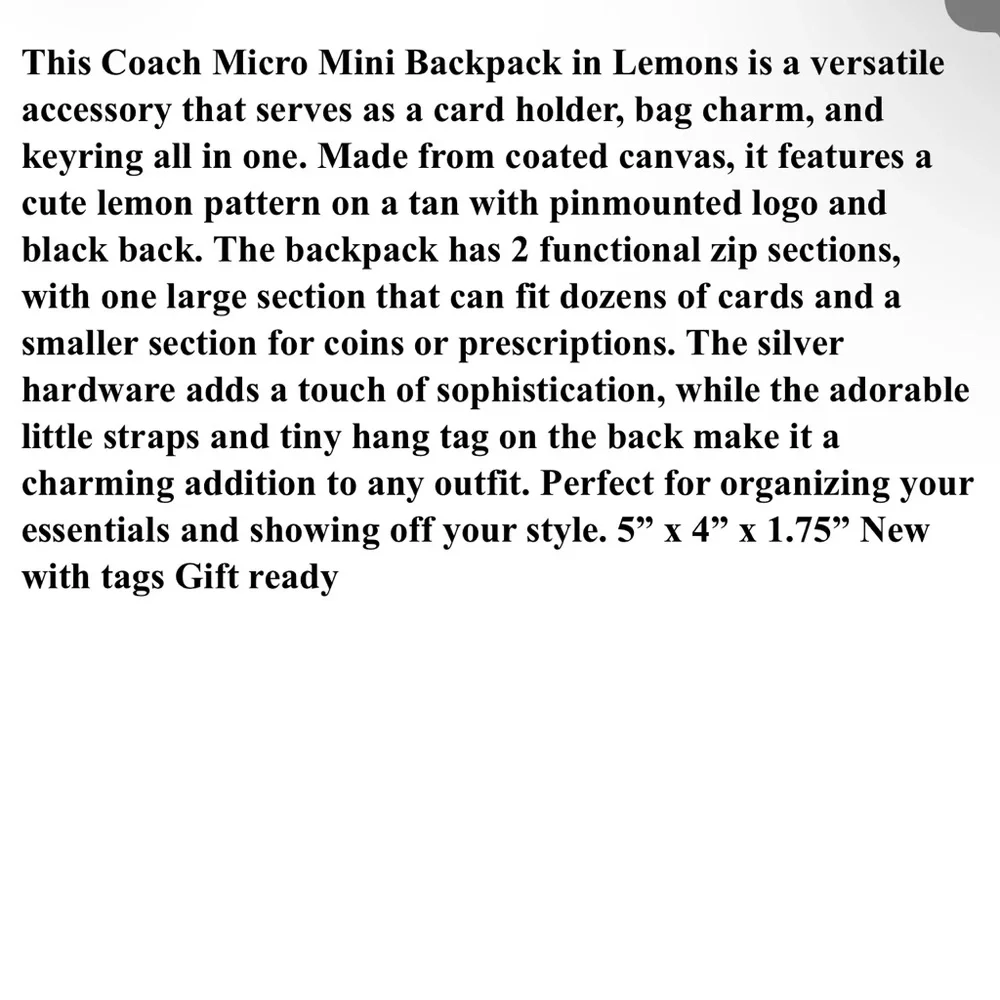Coach CardHolder/KeyChain/BagCharm ADORABLE Lemon Micro-Mini Backpack NWT - Picture 15 of 15